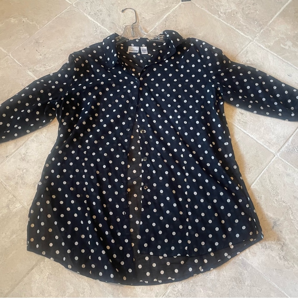 Chicos Polka Dot Black & White Blouse Tunic